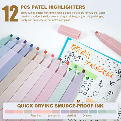 GUGUKUKU 58 PCS Aesthetic School Supplies with Cute Pencil Case,12 Pastel Highlighters, 5 Gel Pens Black Ink，9 Mechanical Pencils for，Student Stationary，CollegeEssentials Gifts (pink)