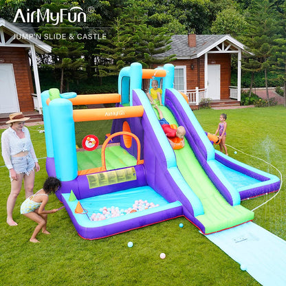 AirMyFun Inflatable Bounce House, Water Bounce House for Big Kids, Extended Slide Bounce House, 10 in 1 Water Park Dry and Wet Double Use, Jumping Castle with 750 Blower