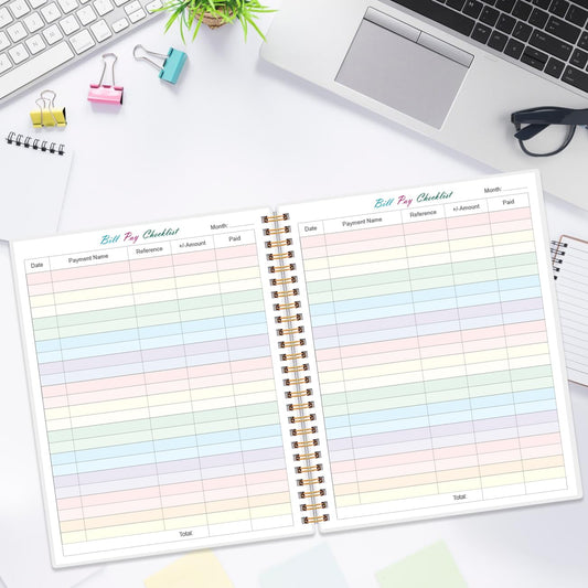 Bill Tracker Notebook - Monthly Bill Organizer & Planner for Personal Budgeting Financial, Monthly Bill Payment Checklist, 8.5" x 11", Black Flowers
