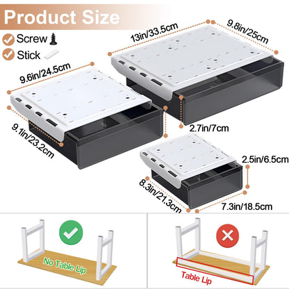 SVNNELP Under Desk Table Drawer Storage Organizer,3 Pack Large & Medium & Small Slide Out Desk Drawers - Hidden Desktop Organizer,Attachable Pencil Storage Tray Under Table(SML)