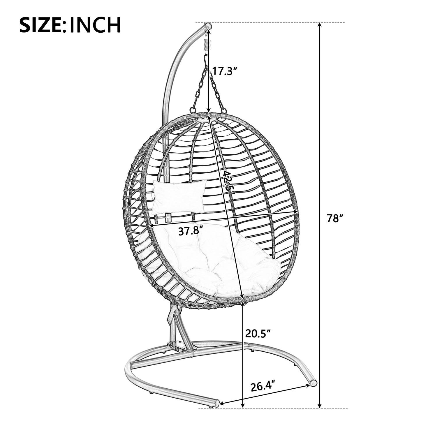 GDFStudio Hammock Chair with Stand, Rattan Wicker Hanging Egg Chair with Cushion & Headrest, Iron Frame Folding Patio Hammock Swing Chair for Indoor Outdoor Balcony Porch Garden, 330 lbs, Brown+Gray