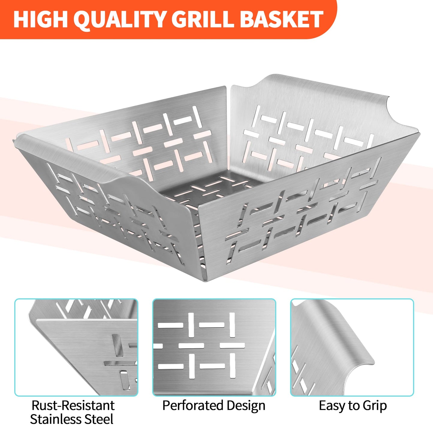 Grill Basket for Veggies, 7" Grilling Basket Replacement for Weber Grills Basket, vegetable Grilling Baskets for Weber Outdoor Grill Accessories, Stainless Steel Baskets for Veggies Fish Meat Food Camping