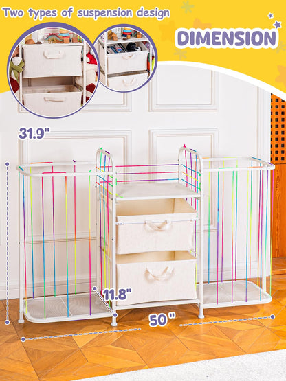 VBABY Kids Bookshelf and Toy Storage, Large 3-in-1 Book Shelf for Kids Rooms, Toddler Stuffed Animal Zoo, Toy Storage Organizer for Playroom, Montessori Bookshelf for Nursery, White