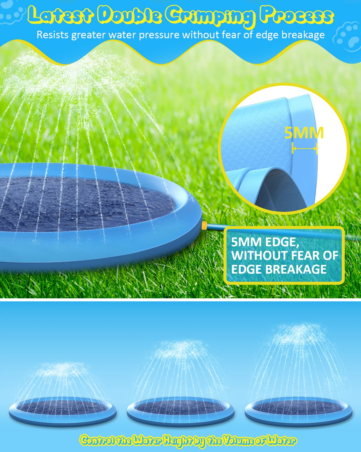 Raxurt Splash Pad, Anti-Slip Splash Pad for Kids Dogs Thickened 0.58mm Dog Pool Toddler Splash Sprinkler Pad Baby Summer Outdoor Water Toys for Boys Girls