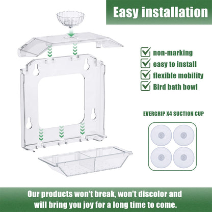 SVEDVK Clear Window Bird Feeder with Strong Suction Cups – Clear Bird Feeding Station with Dual Seed Tray & Water Bowl – Easy to Install and Clean for Outdoor Viewing