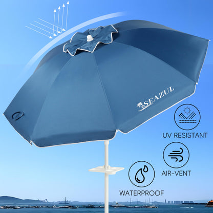 Seazul 6.5ft Sun Shade Umbrella, Portable Umbrella with Stand for Sports, Water Weight Bag, Adjustable and Lightweight, Sun Protection, Blue