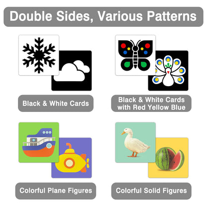 4 Sets High Contrast Baby Cards, 80 Pcs 160 Page Black White Colorful Baby Flashcards Newborn Toys for Infants Visual Stimulation Brain Sensory Development(0-36 Months)