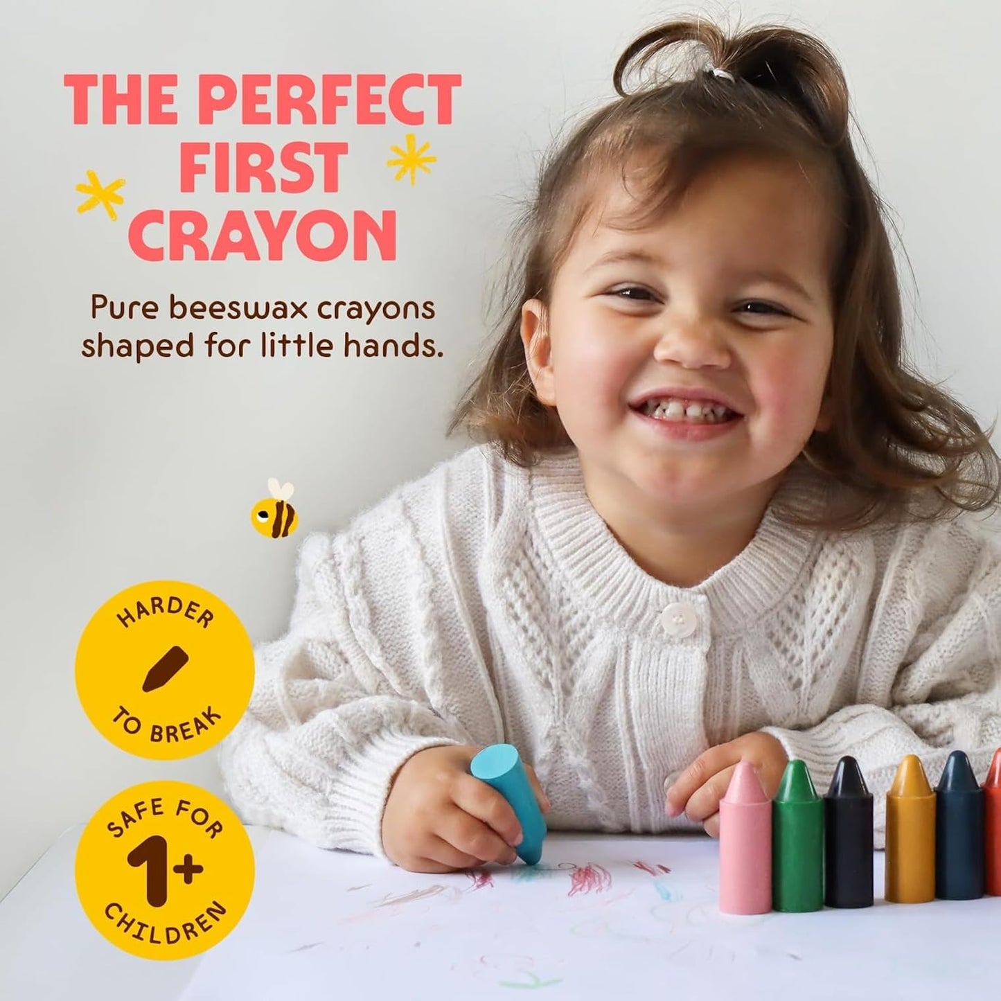 Honeysticks 100% Pure Beeswax Crayons (12 Pack) - Non Toxic Crayons for Toddlers 1-3, Safe for Baby from 1 Year Old Plus, Handmade with Natural Beeswax and Food-Grade Colors, Eco Friendly