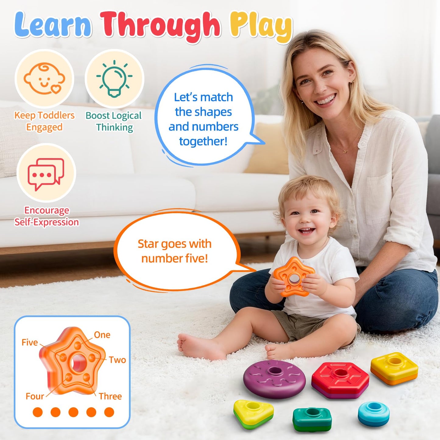 Baby Spinning Stacking Toys for Toddlers 1-3, Sensory Montessori Toys for One Year Old Girl Boy, Rainbow Ring Stacker Tower, Educational Learning Toy, Perfect Easter Christmas Birthday Gifts