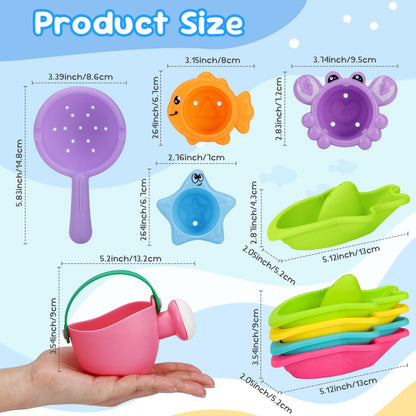 Fajiabao Baby Bath Toys for Kids Ages 1-3 Toddler Bath Toys Mold Free for 2-4 Bathtub Sand Beach Pool Water Toys for 1+ Year Old Girl Gifts 9 PCS (Color Random)