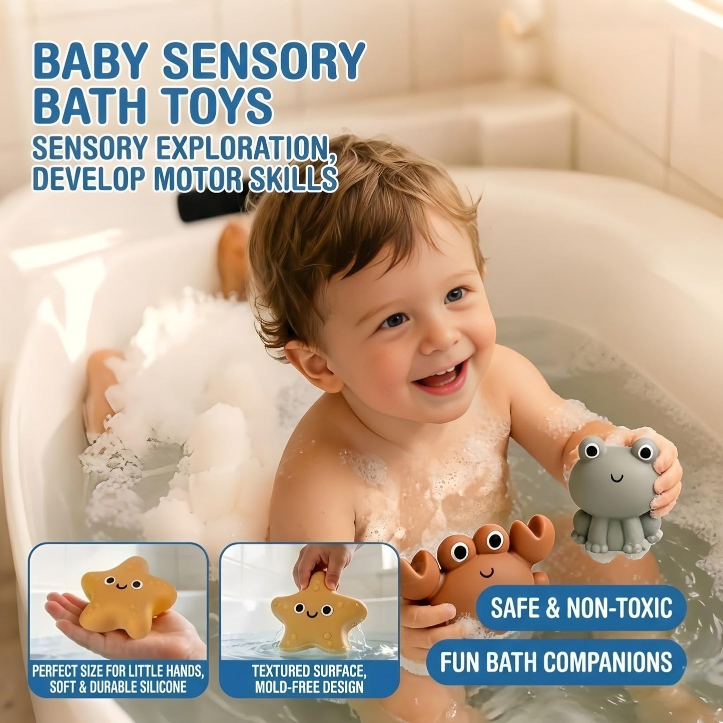 Bath Toys for Toddlers 1-3, 12 Pcs No Hole Baby Bath Toys, Ocean Animal Bathtub Toys for Boys Girls, Toddler Water Table Pool Toys Ages 2-4 4-8, Kids Birthday Easter Gifts