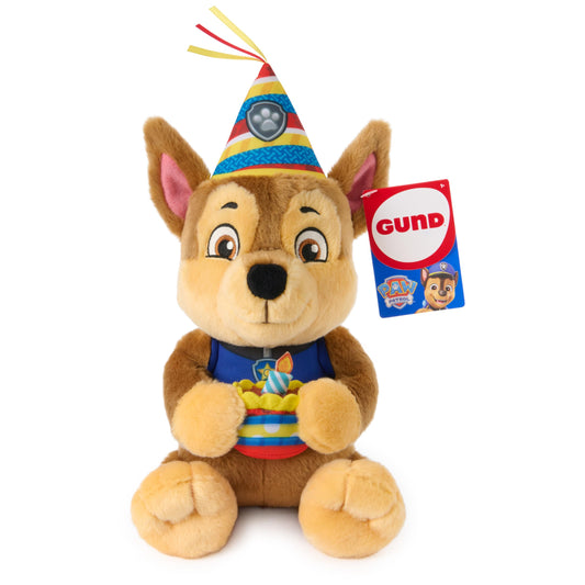 Paw Patrol GUND Birthday Chase Plush, Official Chase Plush Toy, Birthday Stuffed Animal, Sensory Toy for Ages 1 and Up, 9.5”