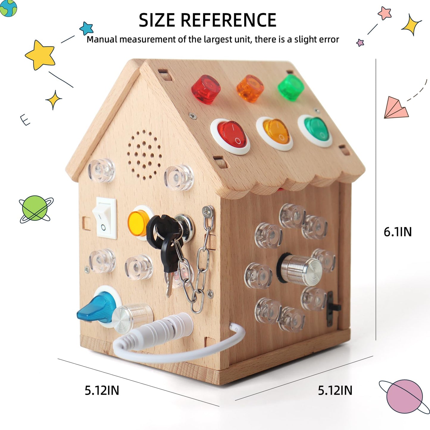 Dinhon Sound and Light Busy House Wooden Montessori Busy Board, Light Switch Games Toddler Sensory Toys Montessori Toys for 3+ Year Old Gifts for Boys and Girls