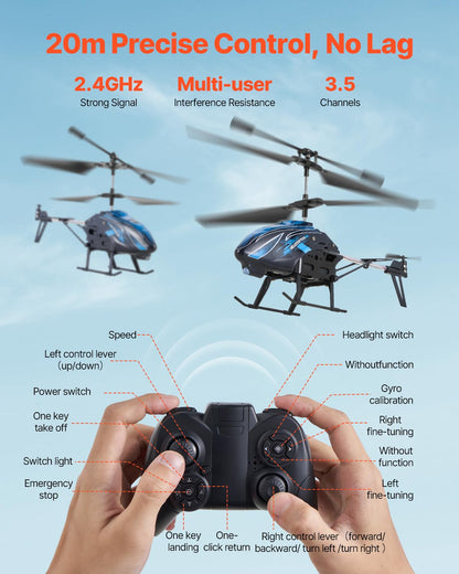 VEVOR RC Helicopter, 2.4GHz Flying Remote Control Helicopter, 3.5 Channel RC Airplane for Kid, 16 Mins Flight Time, Altitude Hold, One-Key Takeoff/Landing & LED Lights, Toys for Kids Ages 8 and up