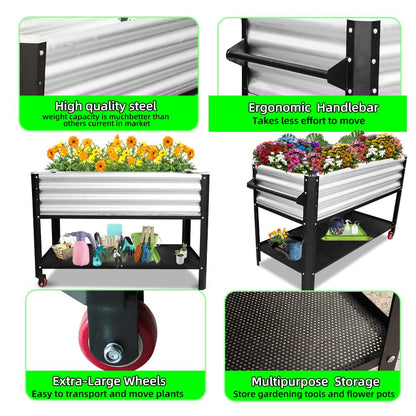 Megawodar Elevated Metal Raised Garden Bed, Large Outdoor Metal Planter Box Big Flower Plant Pot for Planting Flowers Vegetables and Herbs (Silver, Medium)
