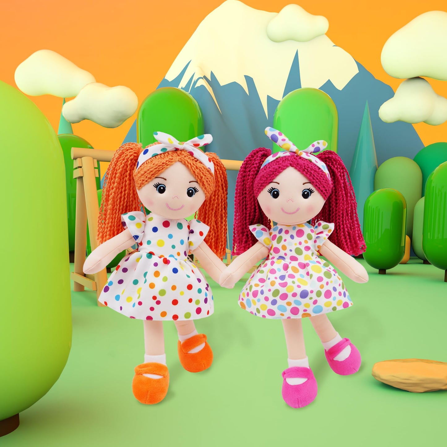 June Garden 14" Snuggle Cuties Bella - Soft Cuddly Plush Doll Gift for Girls - Huggable Rag Doll - Orange M
