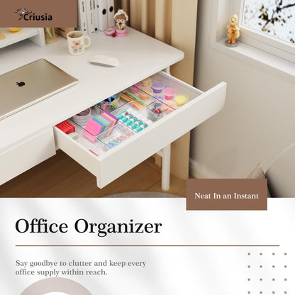 Criusia 11 PCS Clear Plastic Drawer Organizer Set - 5 Large Size Versatile Kitchen and Bathroom Organizer Trays, Non-Slip Storage Bins for Makeup, Utensils, Tool and Office Desk