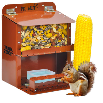 Metal Squirrel Feeder - Avoid Food Moisture and Spilling - Safe, No Assembly Needed - Chew & Weather Resistant - Squirrel Feeders for Outside - Terra Zoom Squirrel Bar - Pic-Nut
