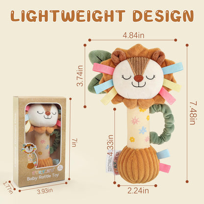 TYRY.HU Baby Rattles Toy, Plush Lion Rattle, Stuffed Animal Hand Rattles,Infant Grab Shake Rattle, Crinkle & Squeaker,Soft Sensory Toy with Sound for Babies 0-6 6-12 Months, Lion