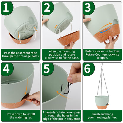 GARDIFE Hanging Planter, 10 inch Hanging planters for Indoor. Outdoor Plants, Self Watering Plant Pot, 2 Pack Large self Watering Hanging Planter, Green