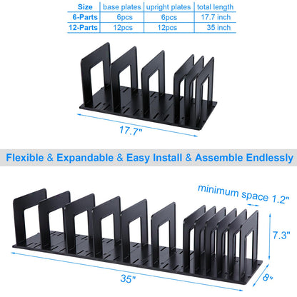 LuluEasy Adjustable Vertical File Sorter Sturdy Plastic Expandable Upright File Holder, Desktop Binder Organizer, School Office File Organizer Bookshelf Divider, Assemble Easily Endlessly, Black