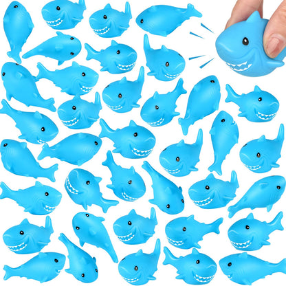 Mototo 60 Pieces Rubber Shark Toys Bulk, Cute Bath Squishy Toys Small Swimming Bathtub Pool Kids Play for Shark Week Themed Box Goodie Bags Treasure Hunt Carnival Cruise Birthday Party Favor, Blue