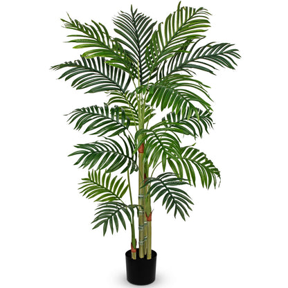 Hollyone Fake Palm Tree Decor 4FT with Planter Artificial Palm Tree Faux Tropical Areca Floor Plant in Pot with 3 Textured Trunks Silk Plant for Home Garden Outdoor Indoor Office Decor