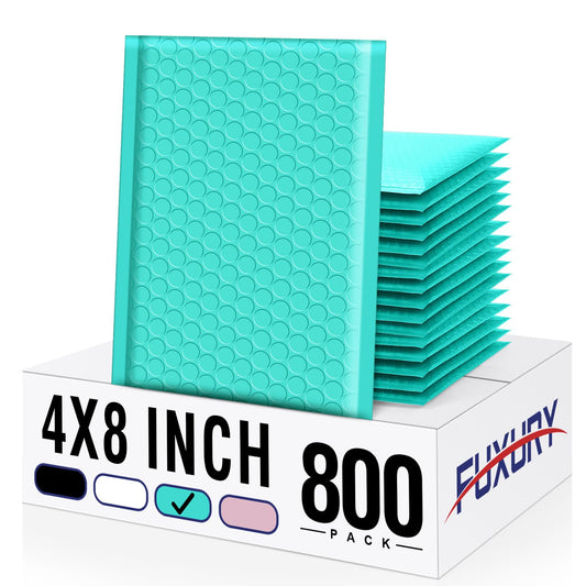 Fuxury Teal Bubble Mailers 4x8" 800 Pack, Waterproof Padded Envelopes Self Seal Bubble Envelopes, Padded Mailers for Small Business, Envelope Mailers Usable Size 4x7"