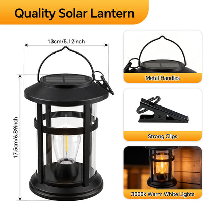 Solar Lanterns Outdoor Waterproof 2 Pack Hanging Solar Lights for Outside, 800mAh Bright LED Upgraded Solar Powered Lanterns Lighting for Yard Garden Porch Pathway Lawns Decor Unique Gifts