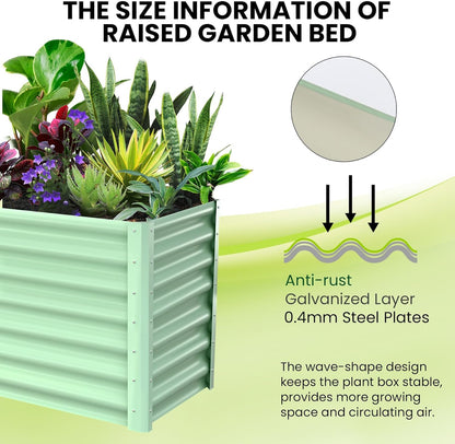 CABIHOME Galvanized Steel Raised Garden Bed Kits,Large Open Base Outdoor Planter with Safety Edge,Durable Metal Plant Box with Gloves,for Vegetables Flowers Herbs