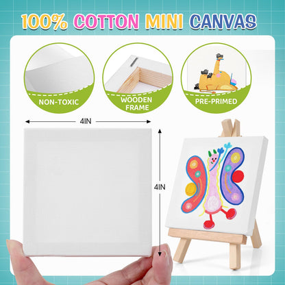 ESRICH 20 Set Mini Canvas Painting Kit, Minis Acrylic Paint Set, Valentines Day Gifts,4*4in Stretched Canvas with Easel, Acrylic Paints,Brushes,Palette,Mini Easel Canvas for Kids Adults Painting Party