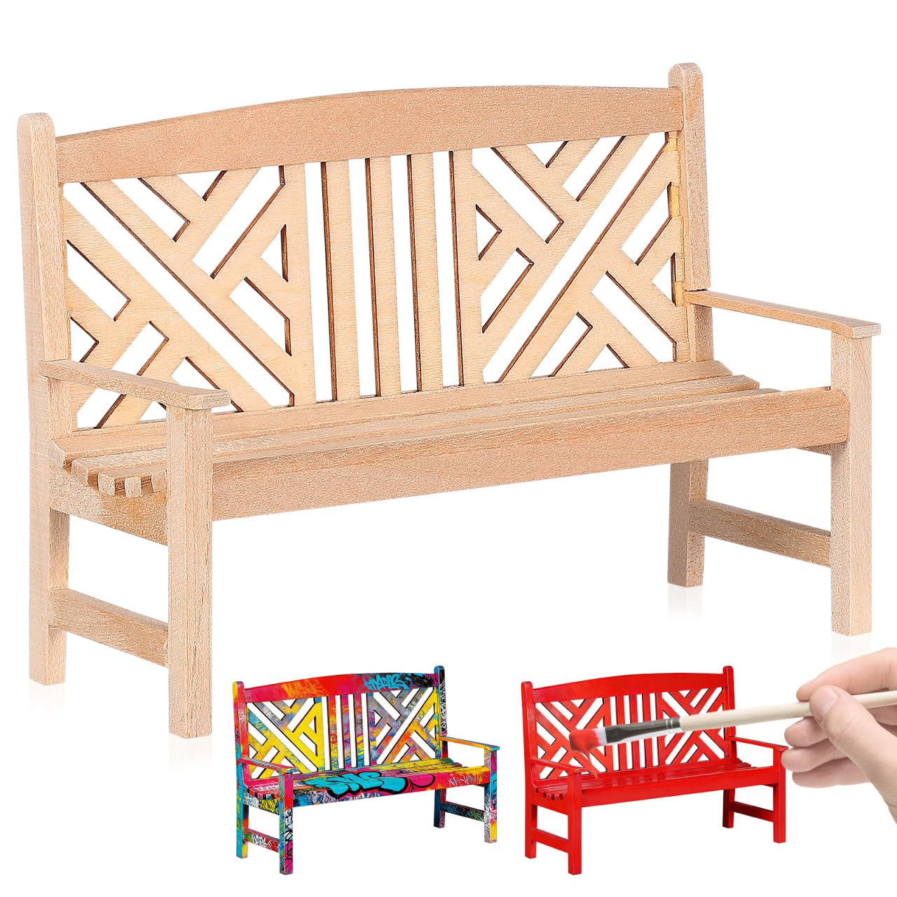 NUOBESTY Dollhouse Bench 1:12 Scale Miniature Bench, Unfinished Wood DIY Paintable Double Seat Mini Furniture for Dollhouse Garden Park Patio Fairy Garden Scene Accessory Craft Decor