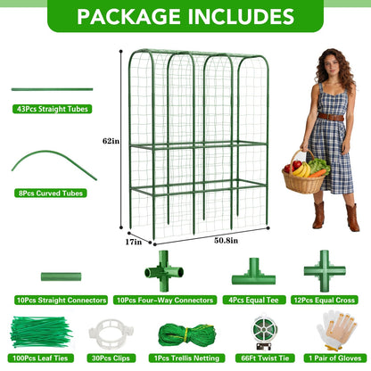 62" Tall Cucumber Trellis for Raised Bed, Garden Trellis for Climbing Plants Outdoor, U-Shape Metal Arch Vegetables Trellis Plant Support for Zucchini Squash Vines
