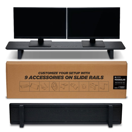 ULTRARM Moodular Wooden Monitor Stand 45.6” (116cm) Large Desk Organizer with Metal Slide Rails for Drawer, Tray, Laptop, Tablet, Phone & Headphones Customizable Riser for Organized Workspace Black