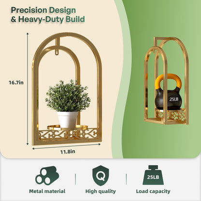 Rioneta Wall Hanging Planters, Modern Iron Frame for Indoor/Outdoor Plants, Stylish Decor for Living Room, Garden, Patio 3 Pack Gold（No Light）