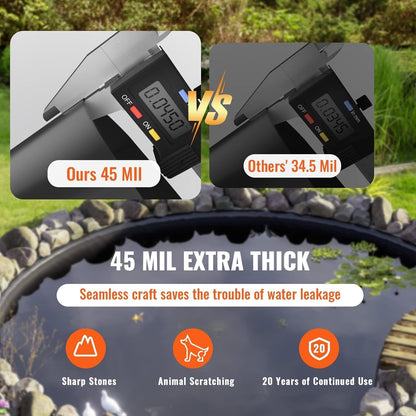 GarveeLife 10x15 ft Pond Liner, 45 Mil Thickness, Pliable & Durable EPDM Material, Easy Cutting & UV Resistant, for Fish or Koi, Features, Waterfall Base, Fountains and Water Gardens