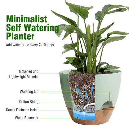 WSMKSZ Big Self Watering Pots 12/10/9 inch, Planter, Plant Pots with Mesh Drainage Holes for Indoor Outdoor Garden Plants, Plastic Flower Pots with Removable Deep Reservoir, Green with Brown