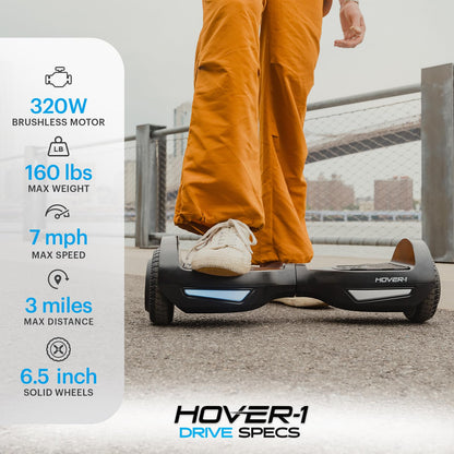 Hover-1 Drive Electric Self Balancing Scooter with 7MPH Top Speed, 3 Mile Range, Long Lasting Lithium-Ion Battery, 6 HR Full Charge, Path Illuminating LED Lights and 6.5” Wheels