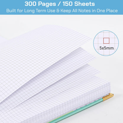 Graph Paper Notebook, 8.5” x 11” Graphing Notebook, 300 Pages, Large Hardcover Grid Notebook Journal, Graph Paper Spiral Notebook with Thick Paper, Pockets for School and Office Supplies, Purple