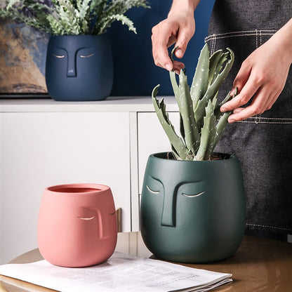 INLIMA Plant Pot Ceramic Vase Ceramic Face Living Room Desktop Flower Arrangement Vase Office Desktop Decoration Flowerpot (Color : Green)
