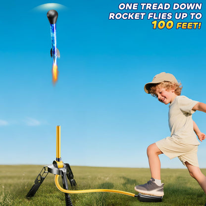 JUKUDAHU Rockets for Kids Age 4-8 with 4 LED Rockets and Launcher - Outdoor Toys for 4 5 6 7 8-12 Year Old Boy Birthday Gift, Air Powered Flying Toy Shooting Up to 100 Feet, Toys for Kids Ages 8-12