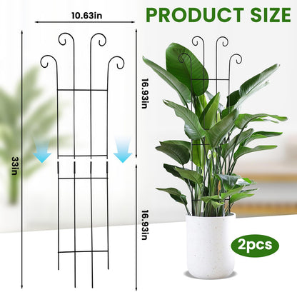 32.6 Inch 2Pack Garden Trellis for Climbing Plants, Rustproof Sturdy Metal Plant Trellis, Decorative Trellis for Potted Plants, Climbing Vines, Flowers, Vegetables, Indoor Outdoor Plant Support, Black