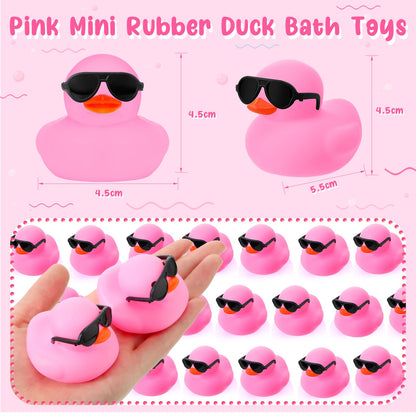 Sosation 48 Pack Mini Rubber Ducks with Sunglasses Sets Squeaky Bath Toys Float Bathtub Duckies for Little One Birthday Party Favors Class Carnival Prizes Car Decor(Pink)