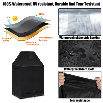 Outdoor Fireplace Cover 100% Waterproof Patio Wood Burning Fireplaces Rain Cover Weather-Proof / UV-proof/Full-coverage Rust-Proof Protection Chiminea Fire Pit Covers 37"W x 26"D x 56"H, Black