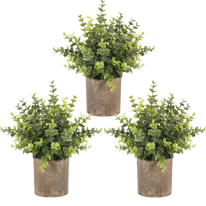 Hobyhoon 3pcs Small Fake Plants Eucalyptus,Small Potted Artificial Plant Indoor for Shelves, Bathroom Plants Decor for Shelf Desk Home Modern Farmhouse Living Room Coffee Table Decor (Sage Green)