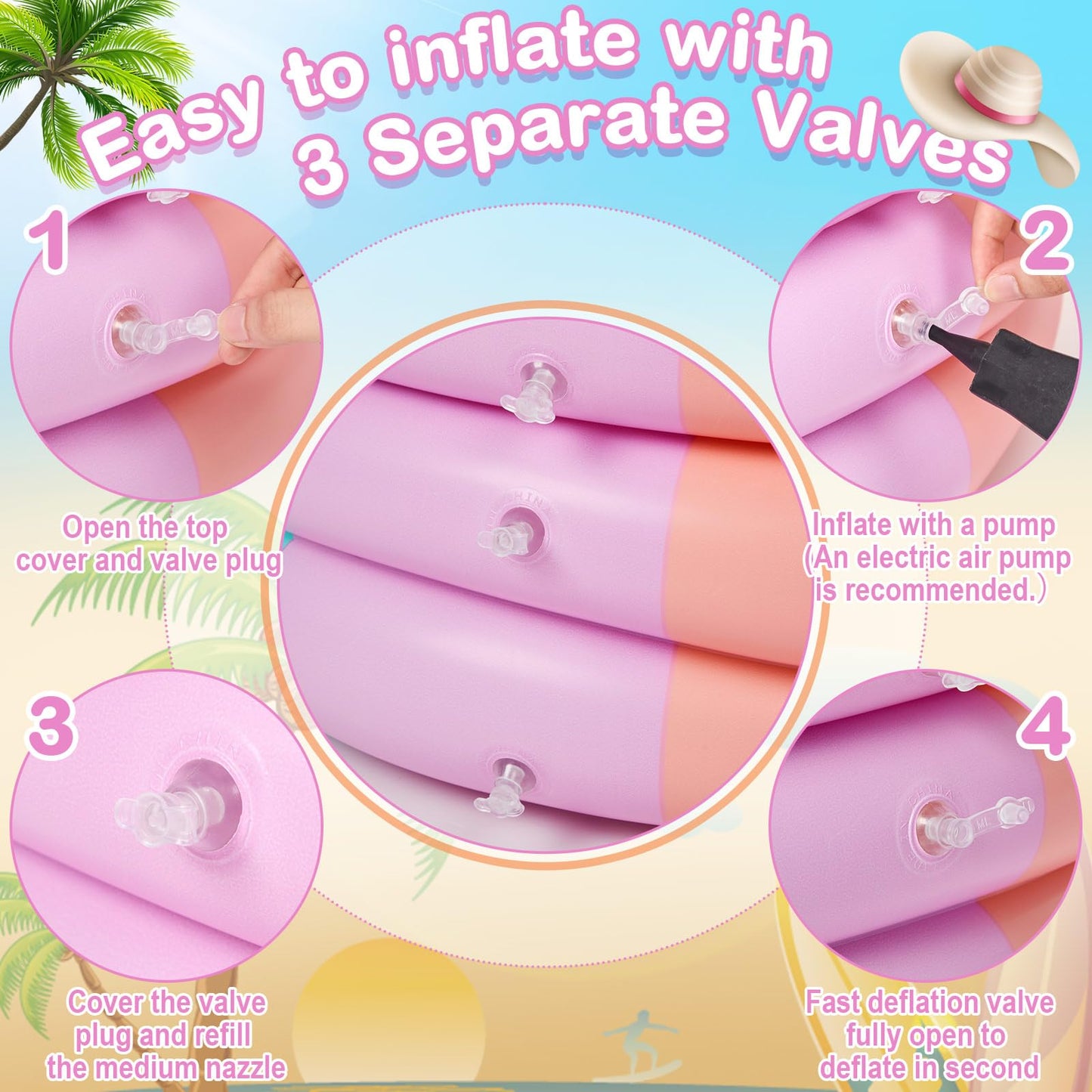 VioraWhite 4 Pack Inflatable Kiddie Pool for Toddlers 34"x10" Pastel Blow up Kids Swimming Pool Small 3 Rings Round Baby Pools for Indoor Outdoor Water Game Play Center