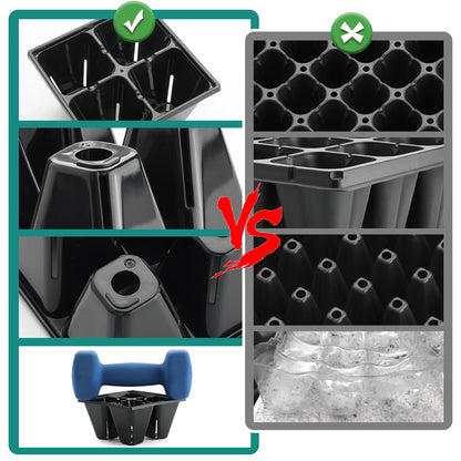 RooTrimmer 40 Pack Reusable 4-Cell Seed Starter Tray for Seedlings, Deep Large Cell Plant Starter Trays with Drainage Holes for Seed Germination, Easy Transplant, Fits Standard 1020 Flats, Black