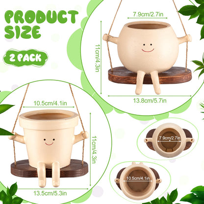 Domensi 2 Pcs Swing Hanging Planter Cute Smile Flower Face Pot Indoor Outdoor Pots for Succulent String of Pearls Plants Plant Ideal Gifts for Christmas Birthday(Swing Mixed Shapes,Mixed Sizes)