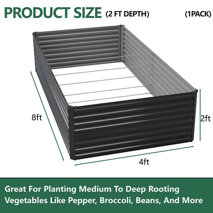 Vengarus 8x4x2FT Galvanized Raised Garden Bed Kit, Deep Root Planter Box Outdoor Large Planter Raised Beds for Planting Flowers,Vegetables and Herbs-Black