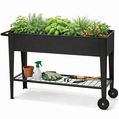InSideOut Elevated 40" Raised Garden Bed Outdoor with Wheels & Shelf for Mobility, Metal Planter Box for Vegetables/Herbs, Patio-Balcony-Backyard (Charcoal)
